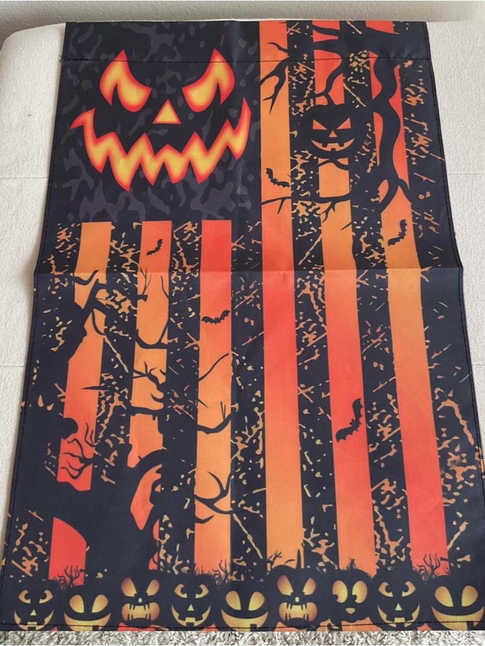 Halloween Pumpkin Garden Flag with Jack-O'-Lantern Design - Black & Orange